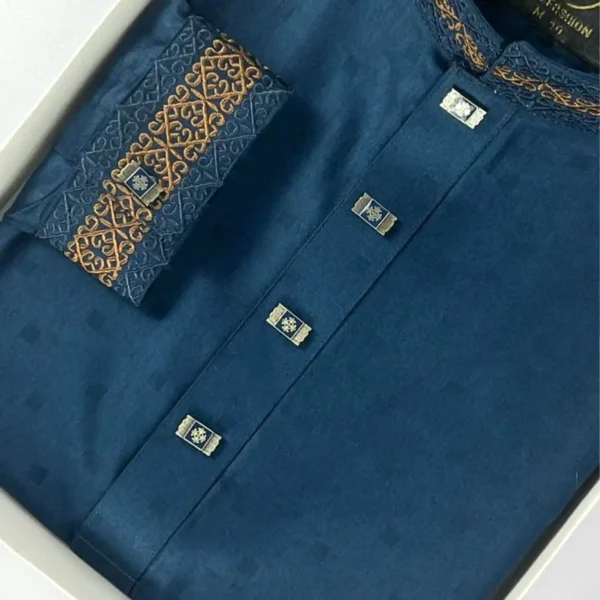 Premium Embroidered-Panjabi Blue 2