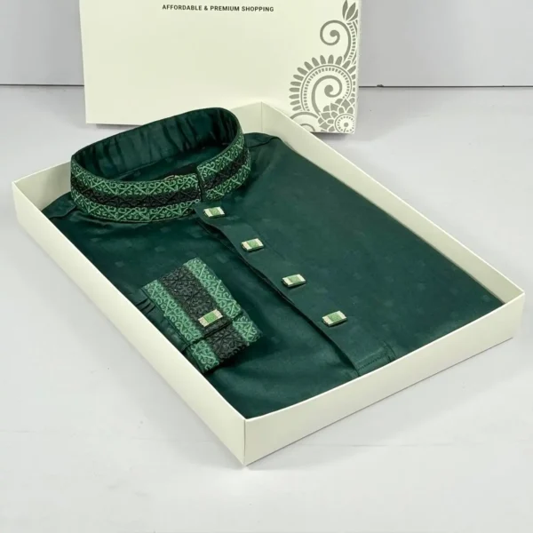 Premium Embroidered-Panjabi Deep Green