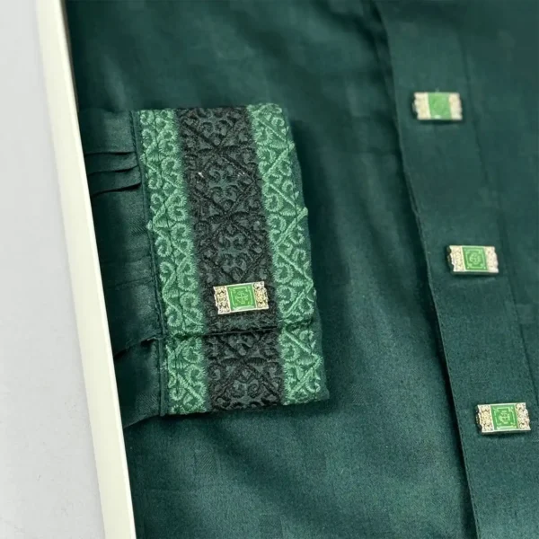 Premium Embroidered-Panjabi Deep Green2