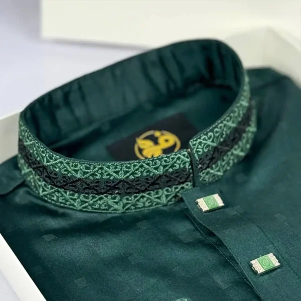 Premium Embroidered-Panjabi Deep Green3